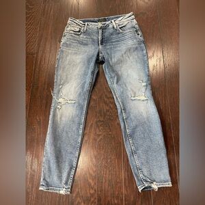 Silver Jeans Women Boyfriend Mid Rise Super Stretch Distressed Size 30/29